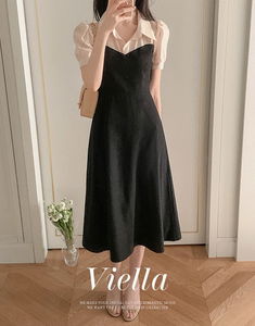 Biella Heart Neck Two-tone Long Dress