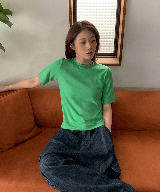 Water Roll 5-part short-sleeved round T-shirt 短袖上衣