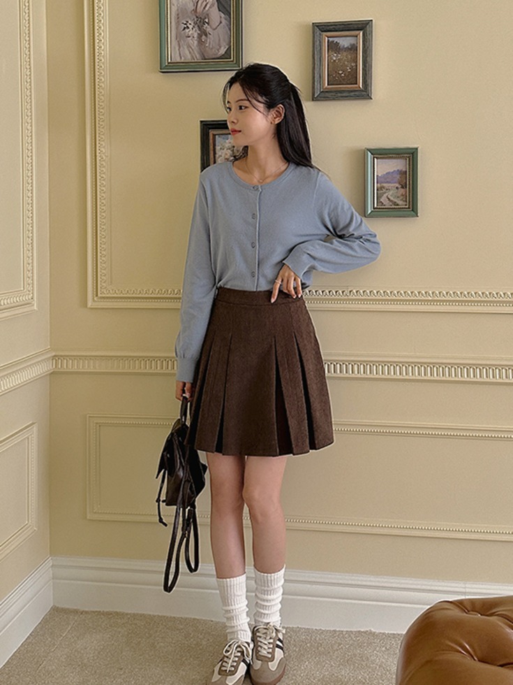 Crenford corduroy pleated A-line mini skirt 裙子