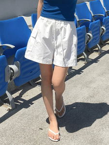 清涼透氣尼龍工裝口袋鬆緊腰繫帶短褲