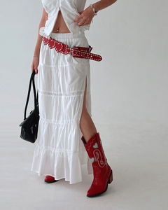 スリットマキシレースフリルロングスカート