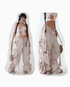 四向彈性多功能可拆卸工裝長版寬褲