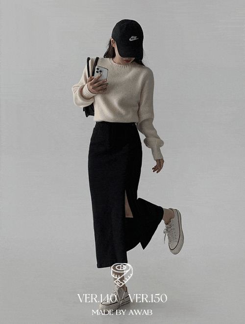 Needs slit cotton long skirt - short height/select length/1 color/3 size 裙子