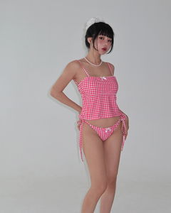High-waisted check cover-up backless bikini