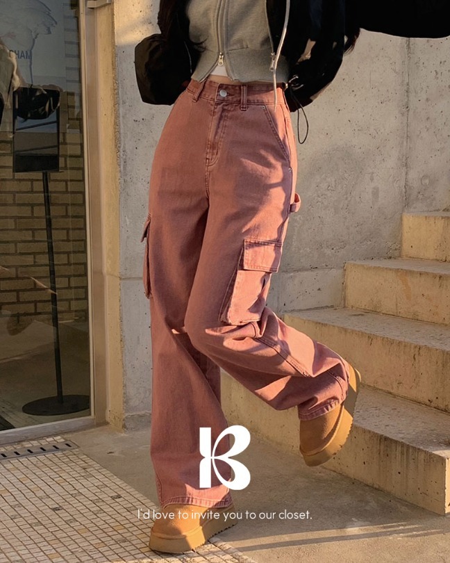 Colorful Cozy Cargo Cotton Denim Straight Wide Pants 长裤