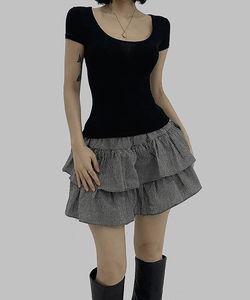 Basic Summer Cooling Semi Crop Round Neck Slim Short Sleeve T-Shirt Top