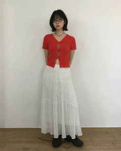 Dot Pleated Long Skirt