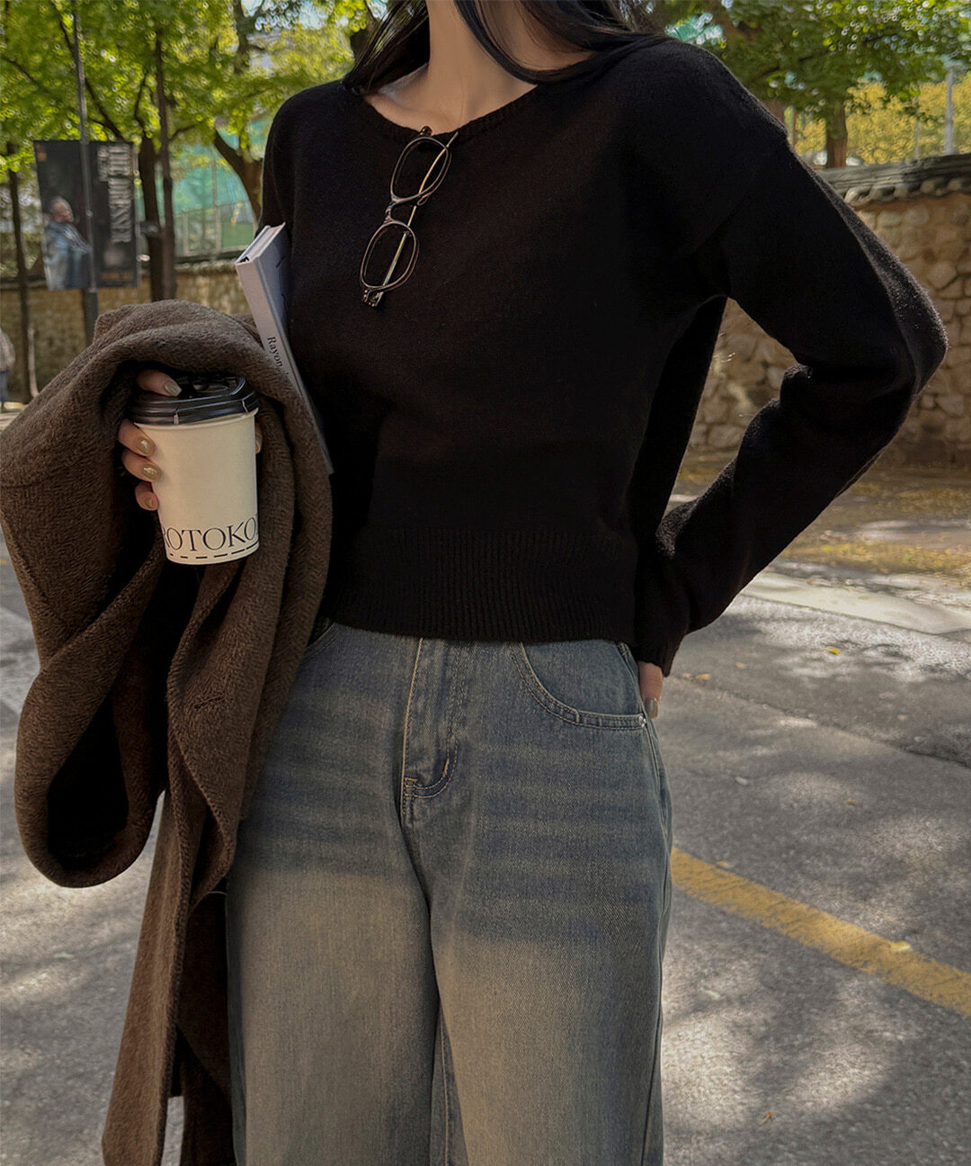 Asti Basic Boatneck Crop Long Sleeve Knitwear 针织衫
