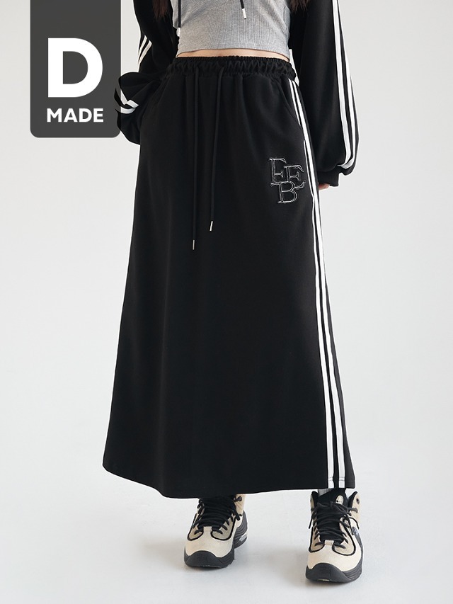 Big size M-3XL Becky track line embroidery training banding long skirt 裙子