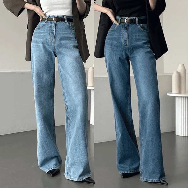 Ganadaran Roma High Waist Light Blue Dark Blue Faded Wide Denim Pants 2 Colors 牛仔褲
