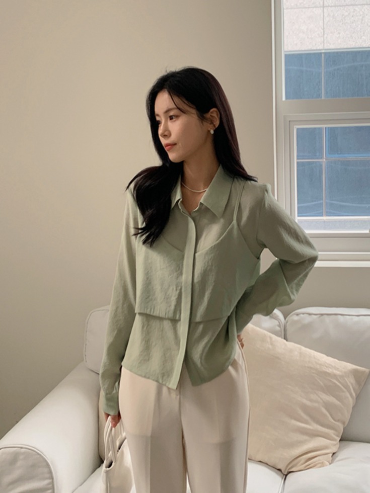 Ronilbren hidden button layered collar blouse 衬衫