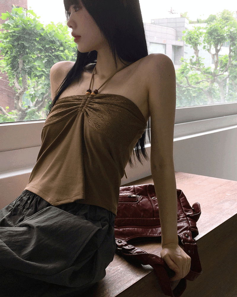 카난 보헤미안 셔링 우드 홀터 끈 나시