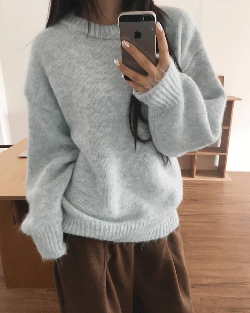 Como Wool Bocashi Pastel Thick Loose Loose-fit Round Knitwear  针织衫