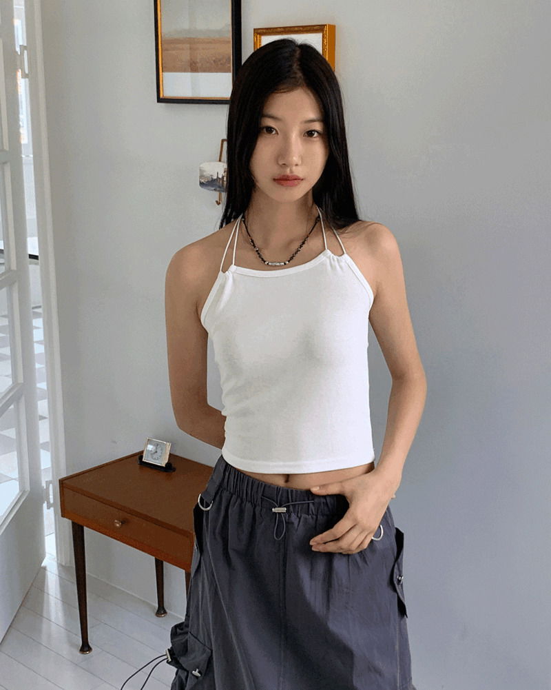 素色細帶背心式無袖上衣