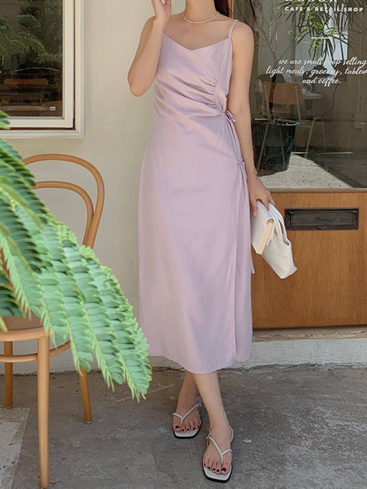 Peturiel shirring ribbon bustier long one Dress 连身裙