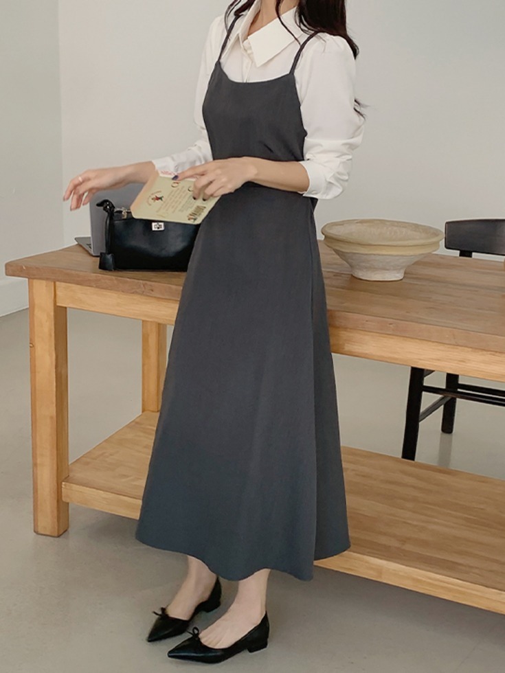 Heriven Bustier Layered Collar Neck Long One Dress 连身裙
