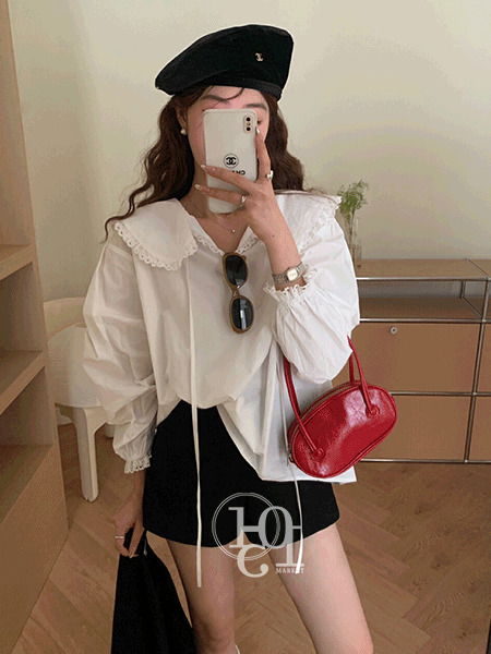 Winder lace big collar blouse 衬衫