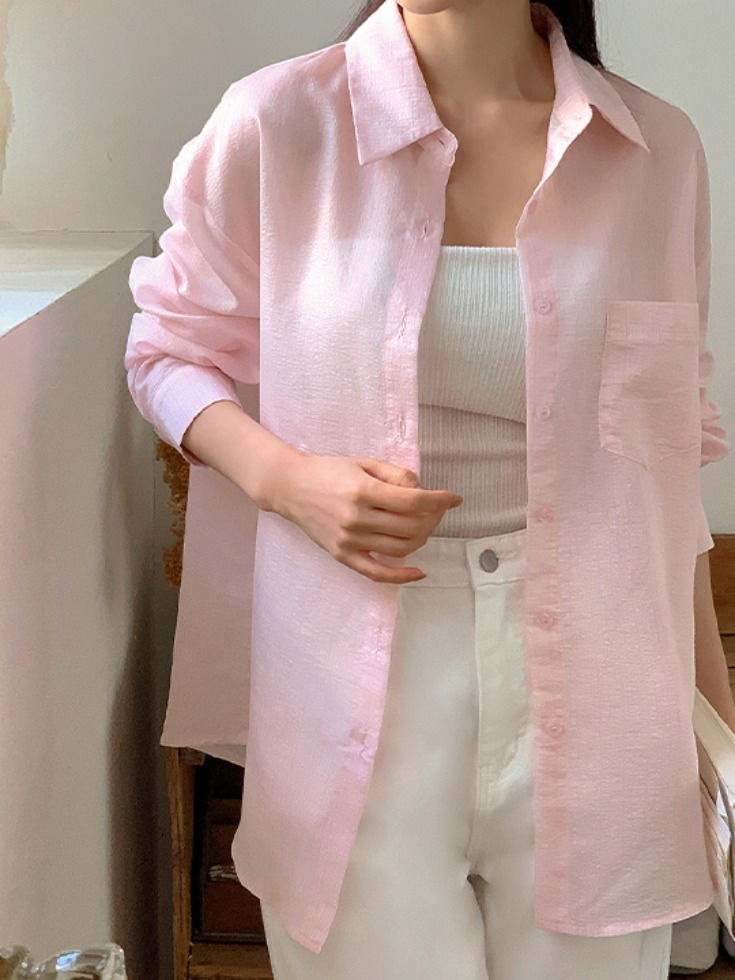 Deapin See-Through Collar Neck Pocket Loose-fit Shirt 襯衫