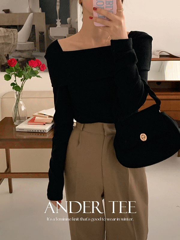 Ander Summer Off Shoulder Slim Guest Party T-Shirt 针织衫