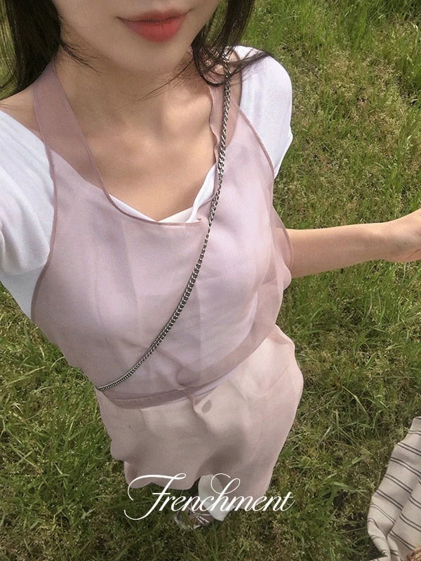 로네 여름 오간자 시스루 홀터넥 랩 레이어드 롱 원피스(2color)