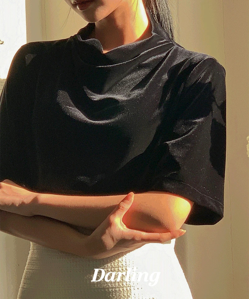 Glow Velvet Mock Neck Short Sleeve Blouse (Daily Look, Guest Look, Half Sleeve) 衬衫