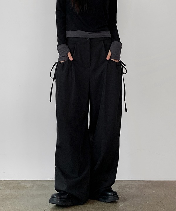 Ribbon Pocket Pintuck Wide Slacks 長褲