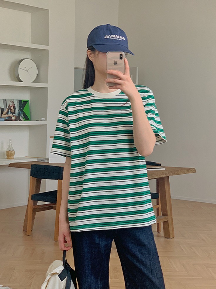 Lurtive Cotton Color Block Stripe Short Sleeve T-Shirt 短袖上衣