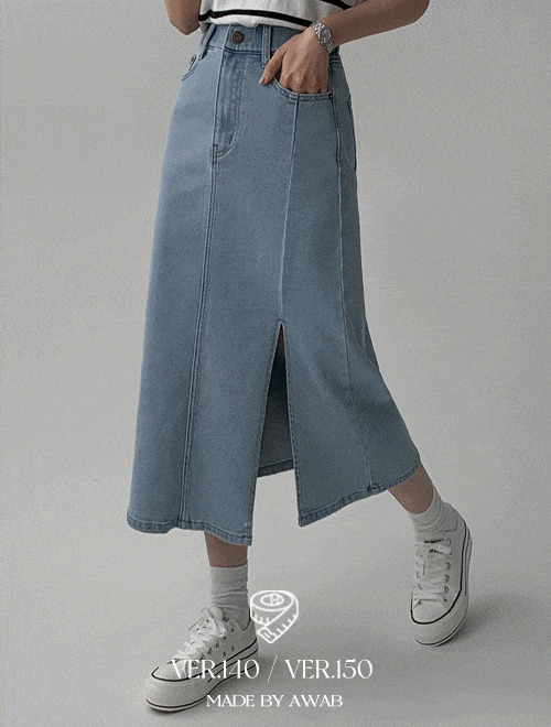 Dear denim slit long skirt - short girls/select length/3 colors/3 sizes 裙子