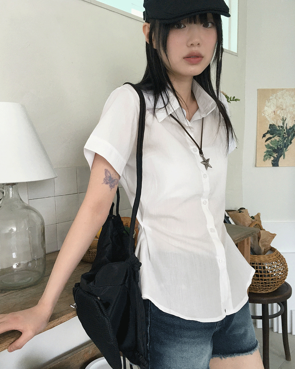 Volva two-way button slim short-sleeved shirt 衬衫