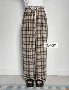 Linen Touch 10# Banding Check Wide Pants