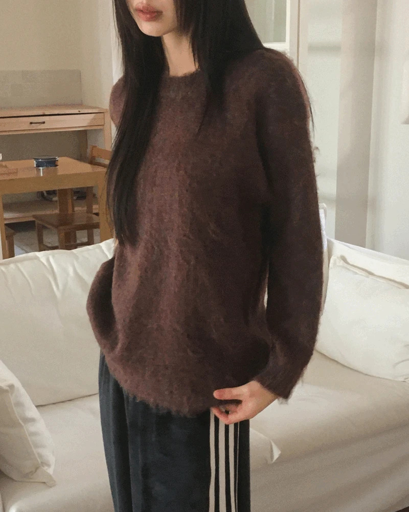 刷毛素色圓領針織衫