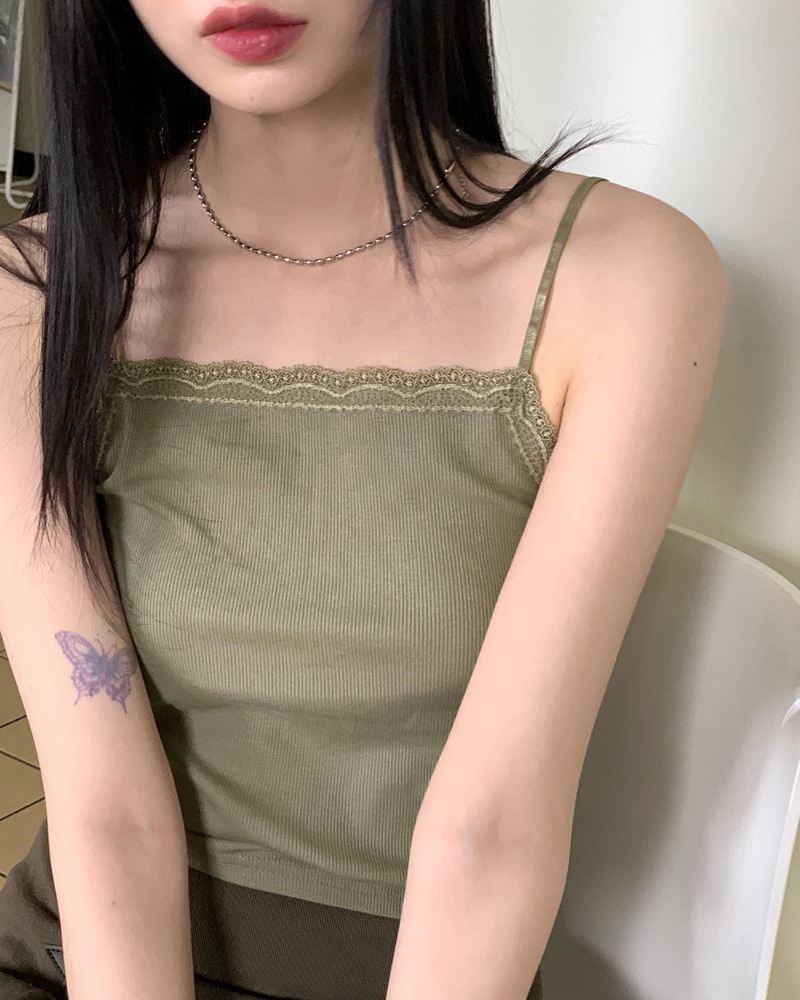 Bonti Square Straight Lace Strap Adjustable Layered Sleeveless Sleeveless 无袖