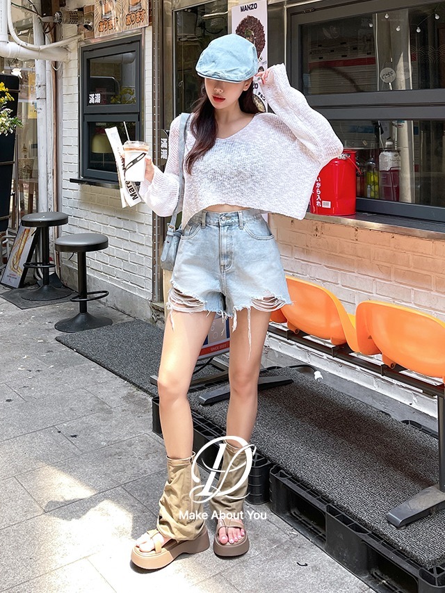 Big size S-4XL cat damage Faded back banding denim shorts ripped shorts resort look water bomb drenched show 短裤