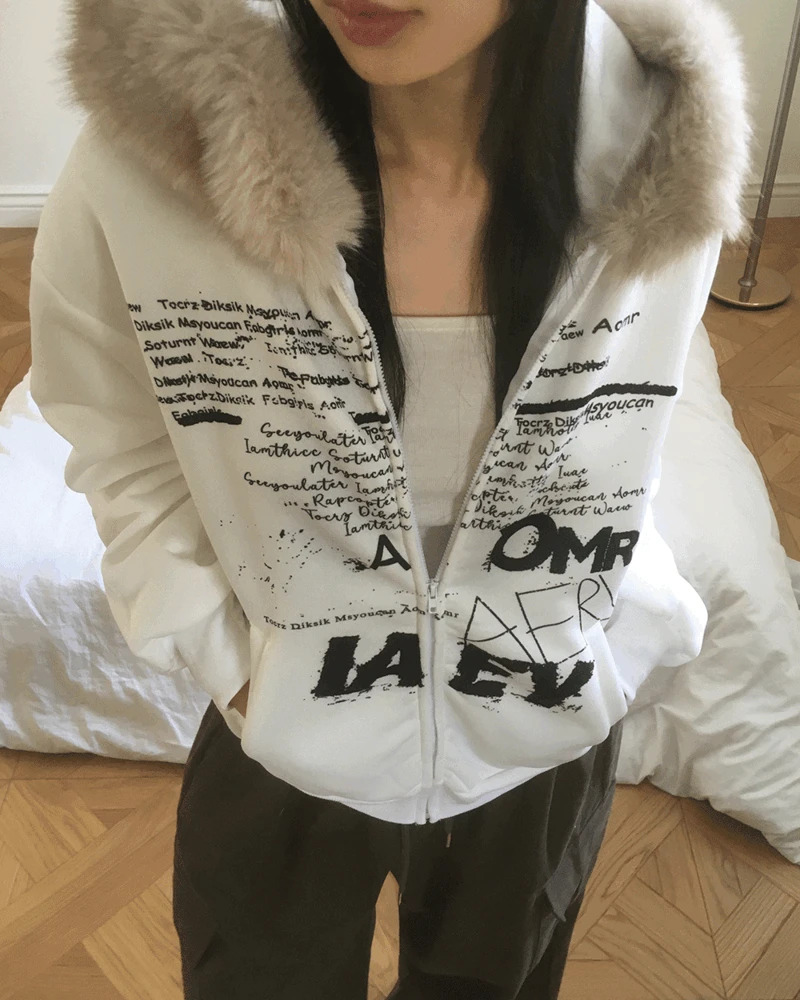 Biphon Lettering Loose-fit Hooded Zip-up Zip-up