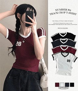 89號V領運動風短版T恤