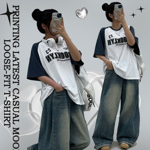 Never Brooklyn Color Blocking Nagrang Short Sleeve T-shirt