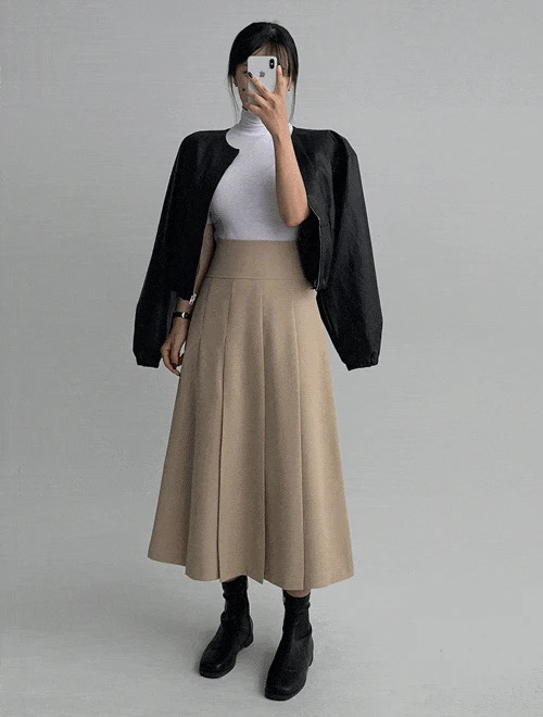 Cleve Pleated Long Skirt - Guest Look Recommendation/3 Colors/2 Sizes 裙子