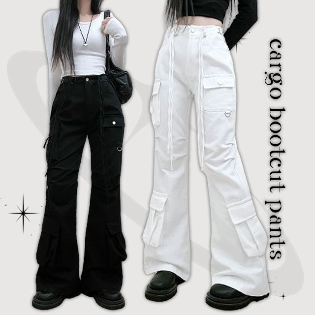 Weight cargo pleated pin tuck boots cut long pants