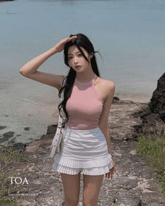 토아 홀터넥 라운드넥 밑단굴림 골지 슬림핏 베이직 나시