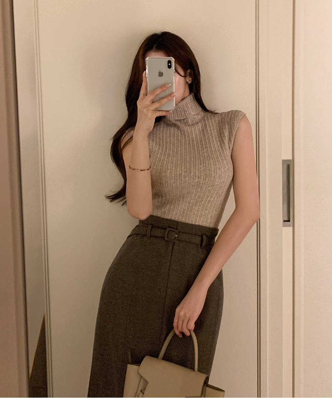 Uken Sleeveless Ribbed Turtleneck Turtleneck Knitwear Sleeveless  无袖