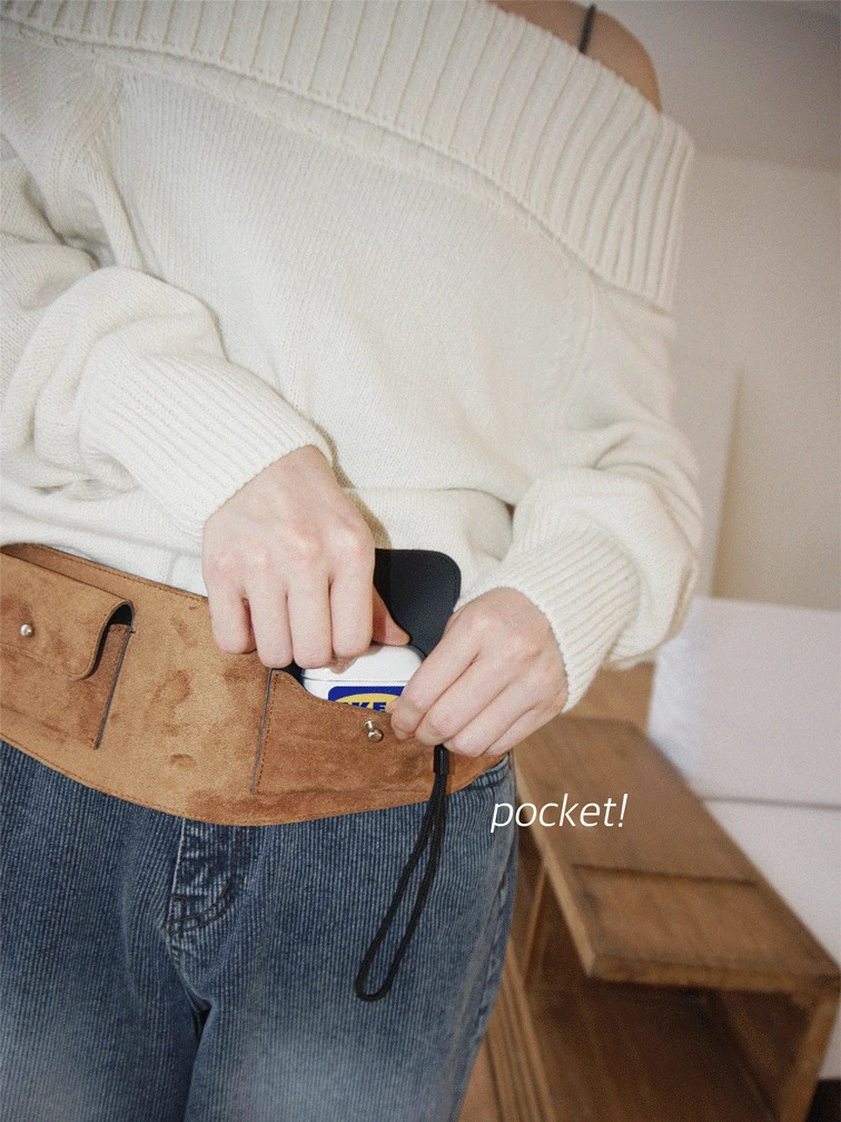Suede 2-pocket belt bag 腰帶