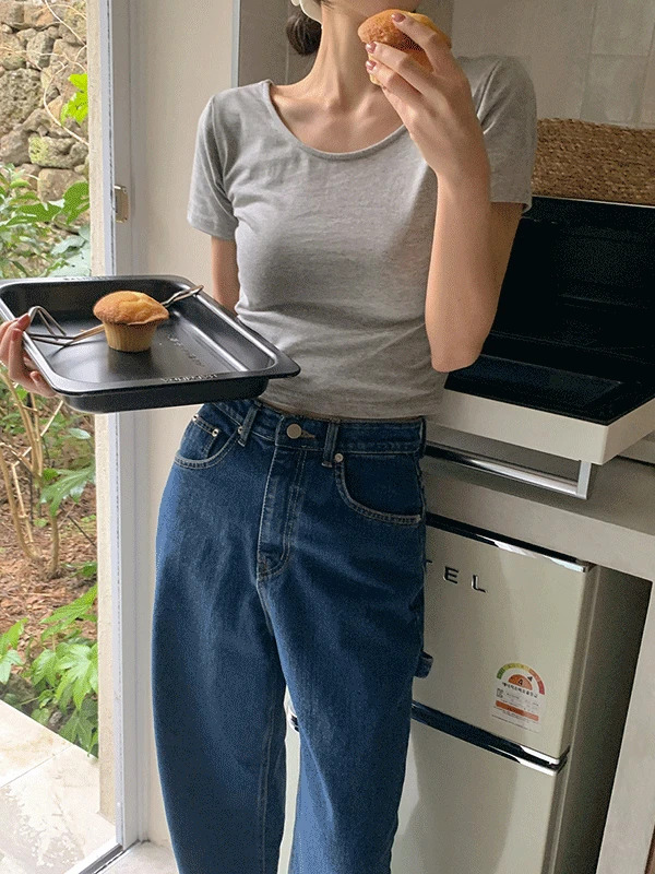 DATE SUMMER ROUND NECK CROP INSIDE HALF SLEEVE T-SHIRT 短袖上衣