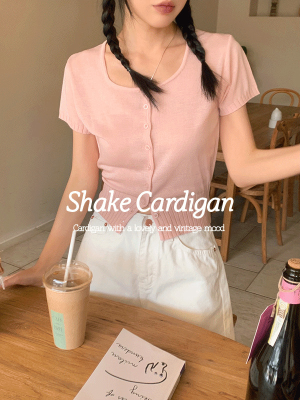 Shake Square Neck Summer Short Sleeve Crop Slim Knitwear Cardigan 开襟衫