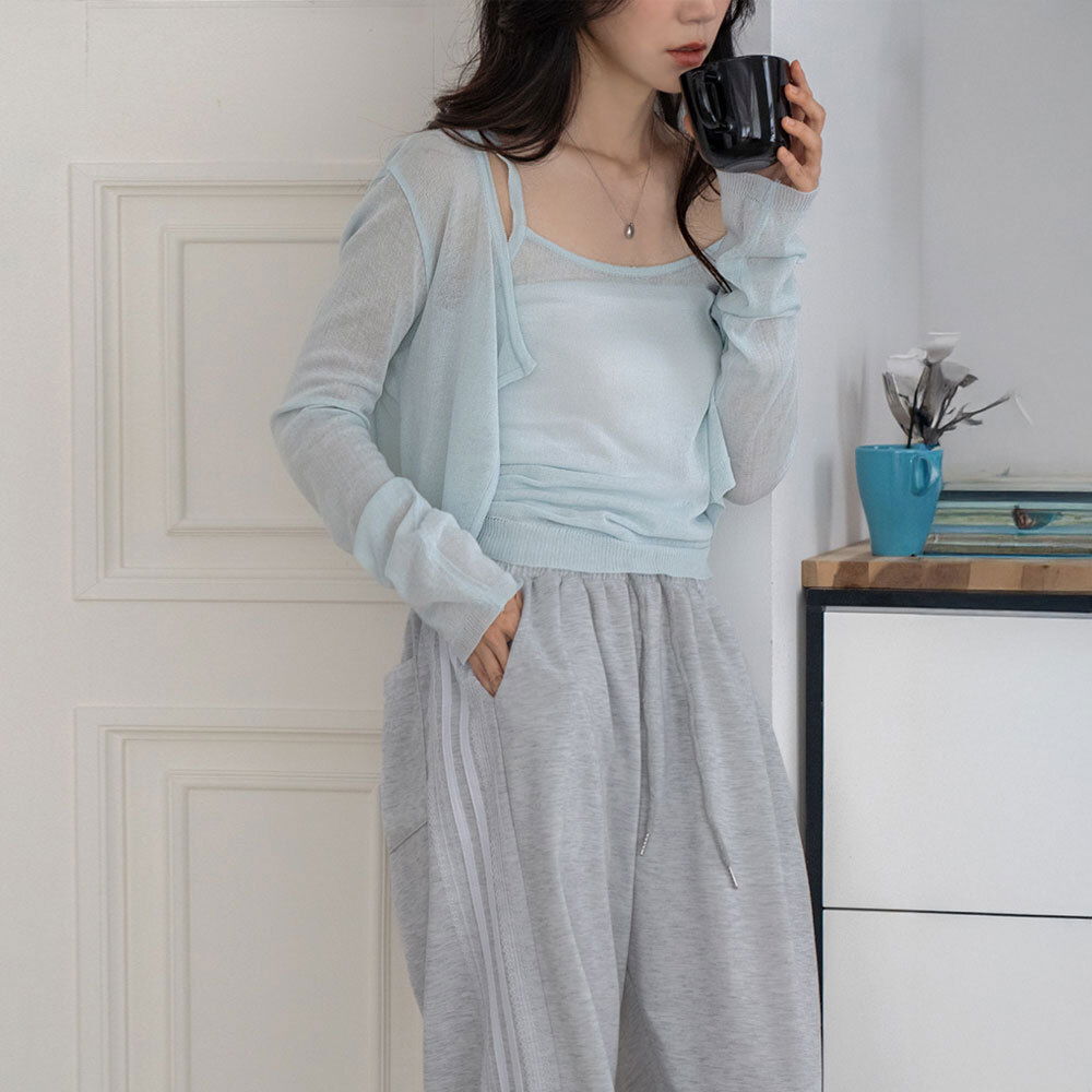 Boelle See-through Knit Sleeveless Set Cardigan