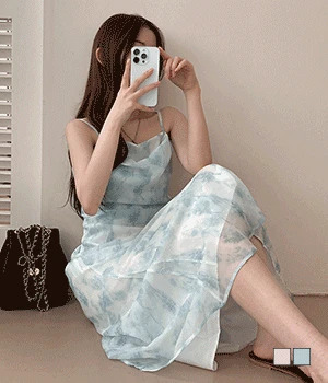 細肩帶緞面洋裝