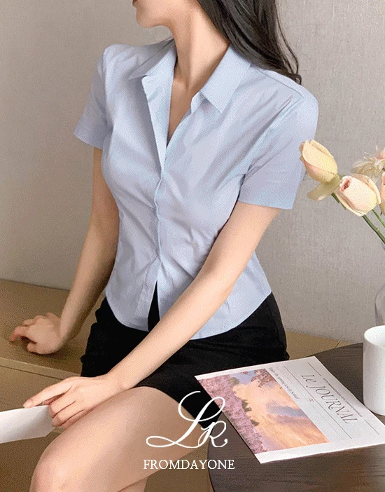 簡約襯衫領七分袖上衣