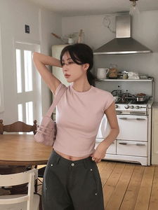 티브 골지 캡소매 슬림 크롭 겨울 티셔츠 (3color)