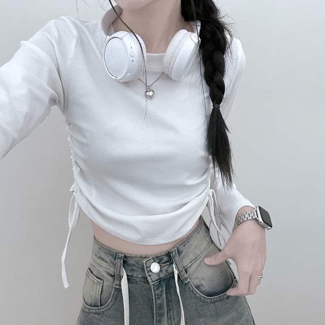 Mochi shirring string crop long sleeve t-shirt 長袖上衣