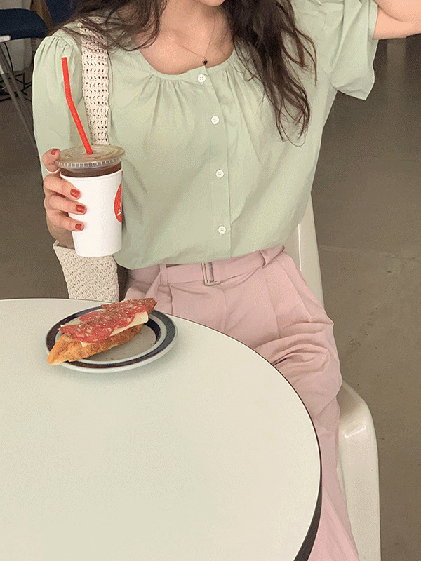 Lev Pastel Shirring Summer Short Sleeve Blouse 雪紡襯衫