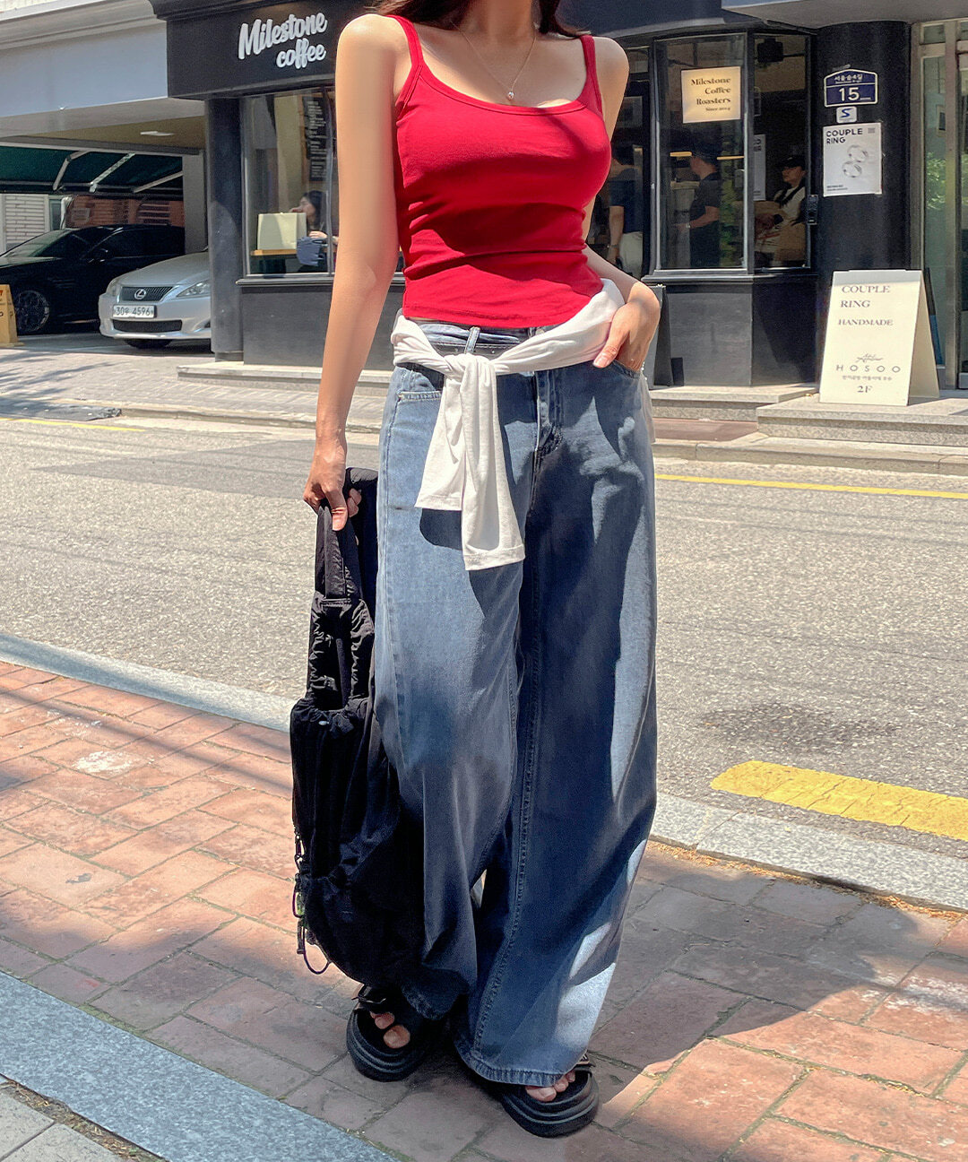 Moaz Summer High Waist Blue Blue Wide Denim Pants